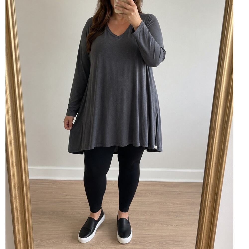Soma🌿Soft Jersey Tunic Top XL Black Long Sleeve Side Slits NWT Stretch Lounge